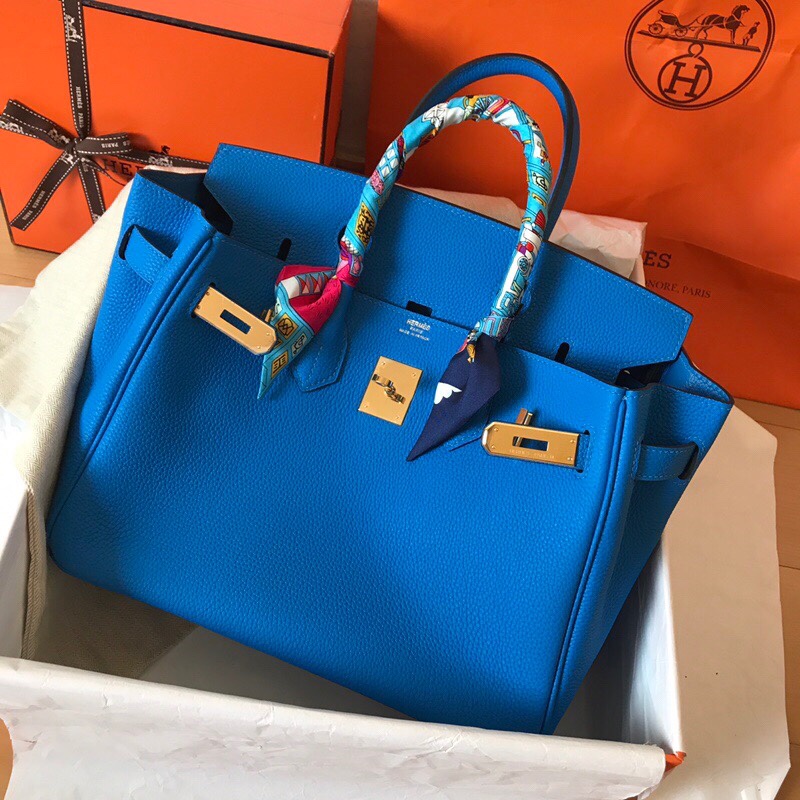 Hermes Birkin 35CM Togo Leather Handbag Blue Paon